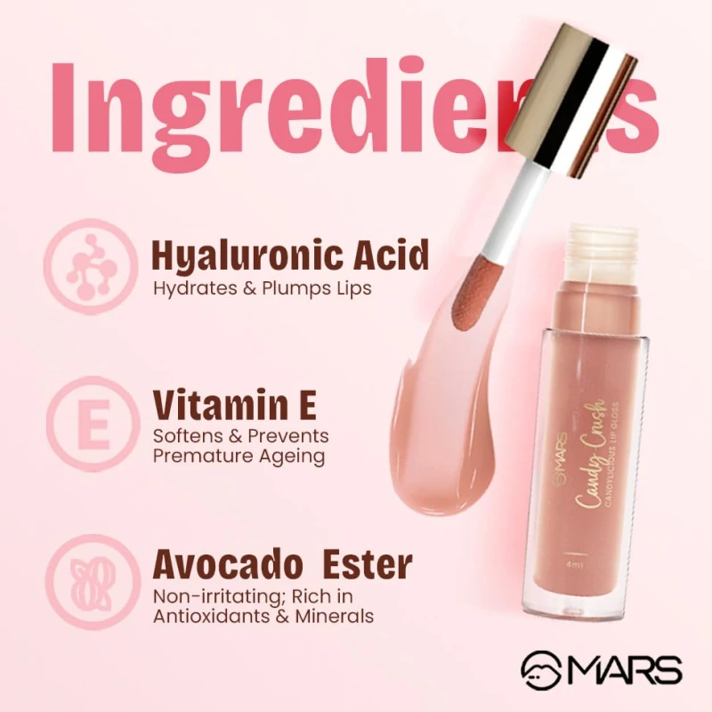 MARS Candylicious Sheer Lip Gloss for Women | Hydrating & High Shine | Lightweight | Non-Sticky | Enriched with Vitamin-E, Hyaluronic Acid & Avocado Ester (4.0ml) (05-JELLY BEAN) thumbnail 5
